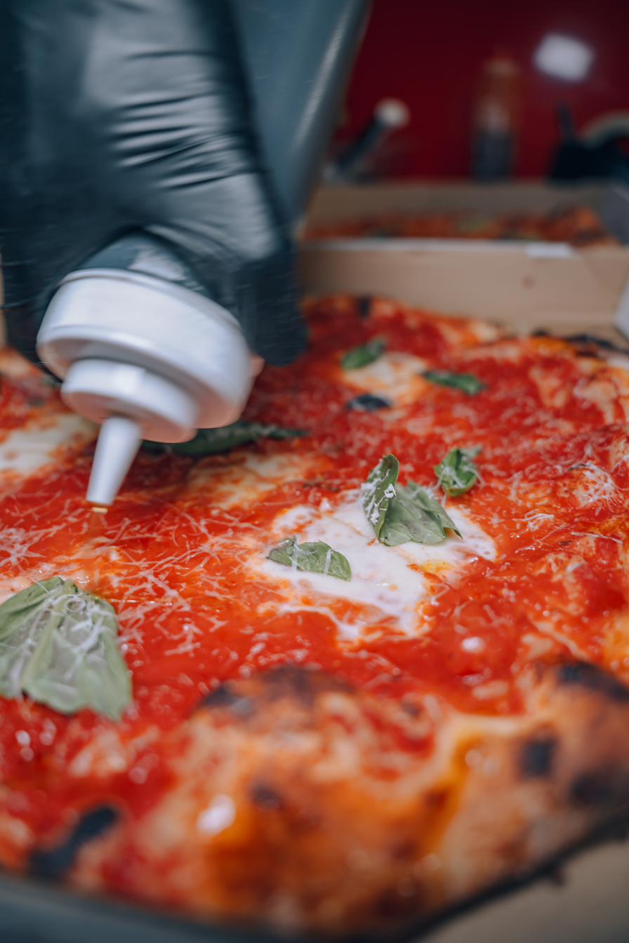 Margherita pizza with olive oil